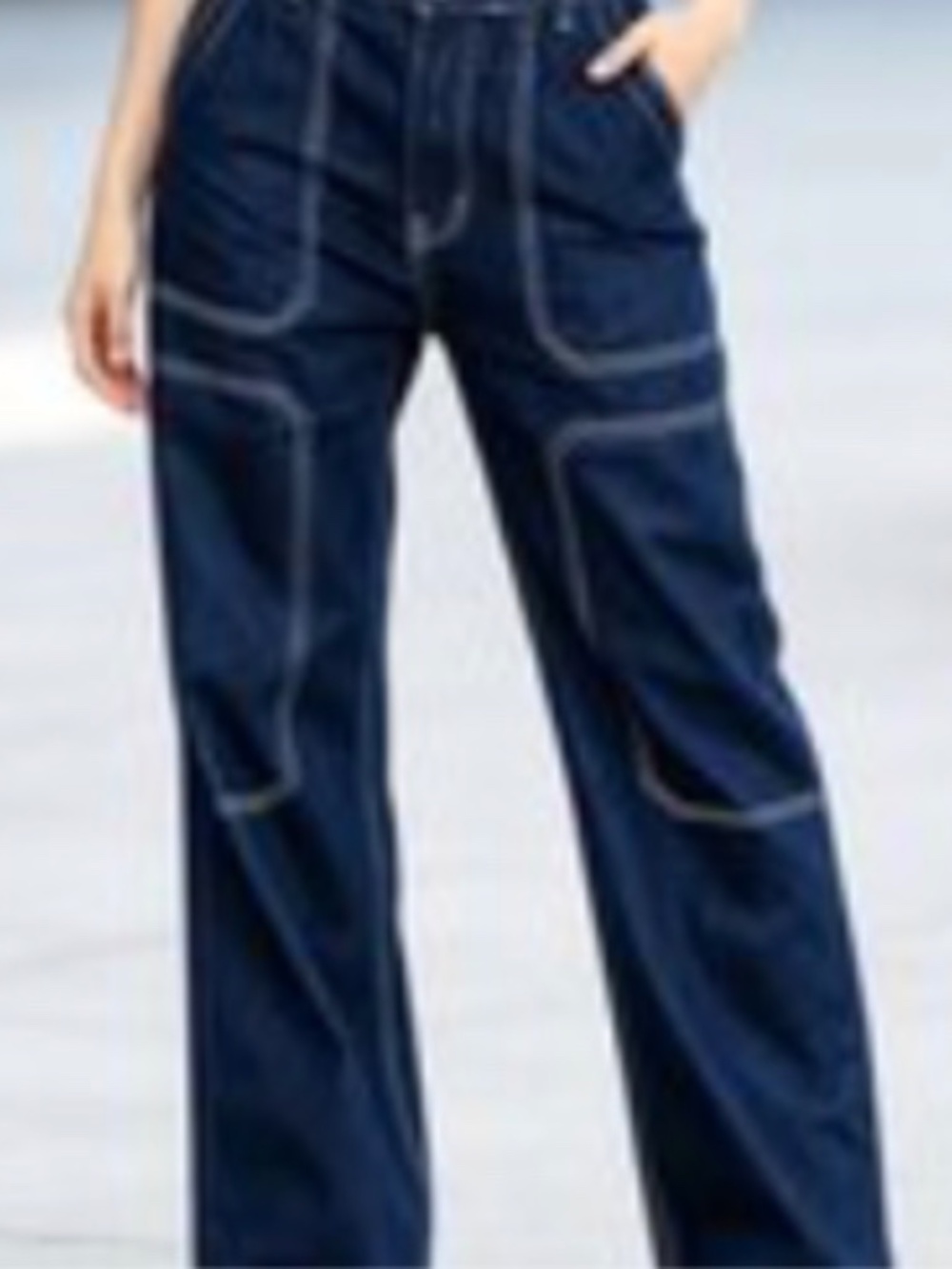 NWT Dark Denim Baggy Leg Jeans With White Stitching Details - Size XS (2-4)